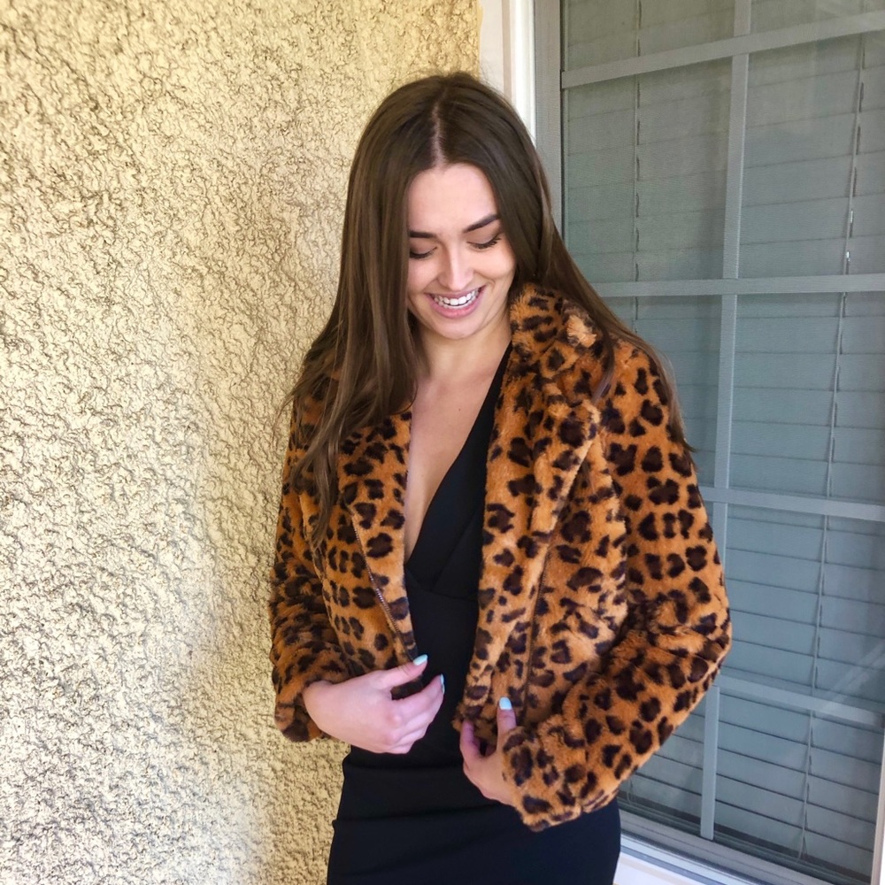 Faux Cheetah Fur Zip Up Jacket